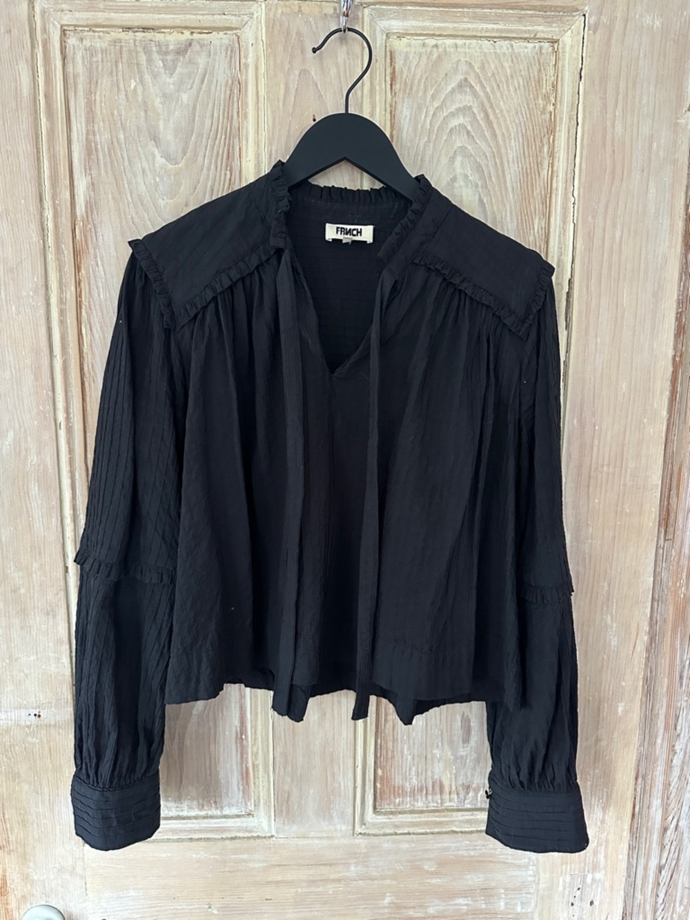 FRNCH Black Ruffled Yoke Long-Sleeve Blouse